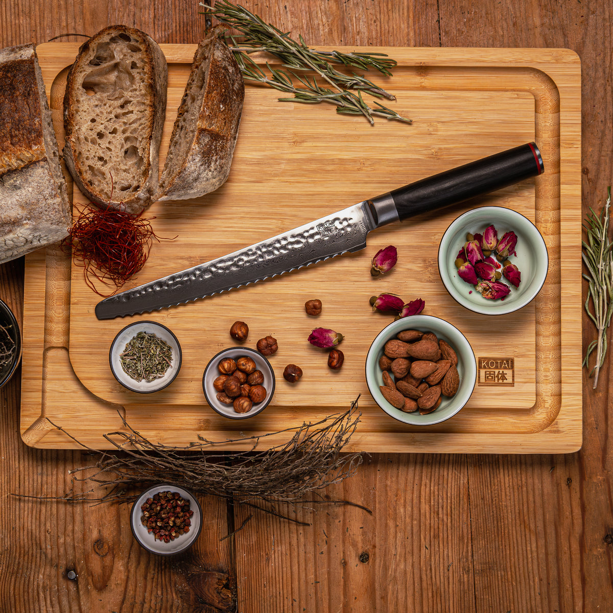KOTAI Pakka Damascus Serrated Bread Knife 20cm