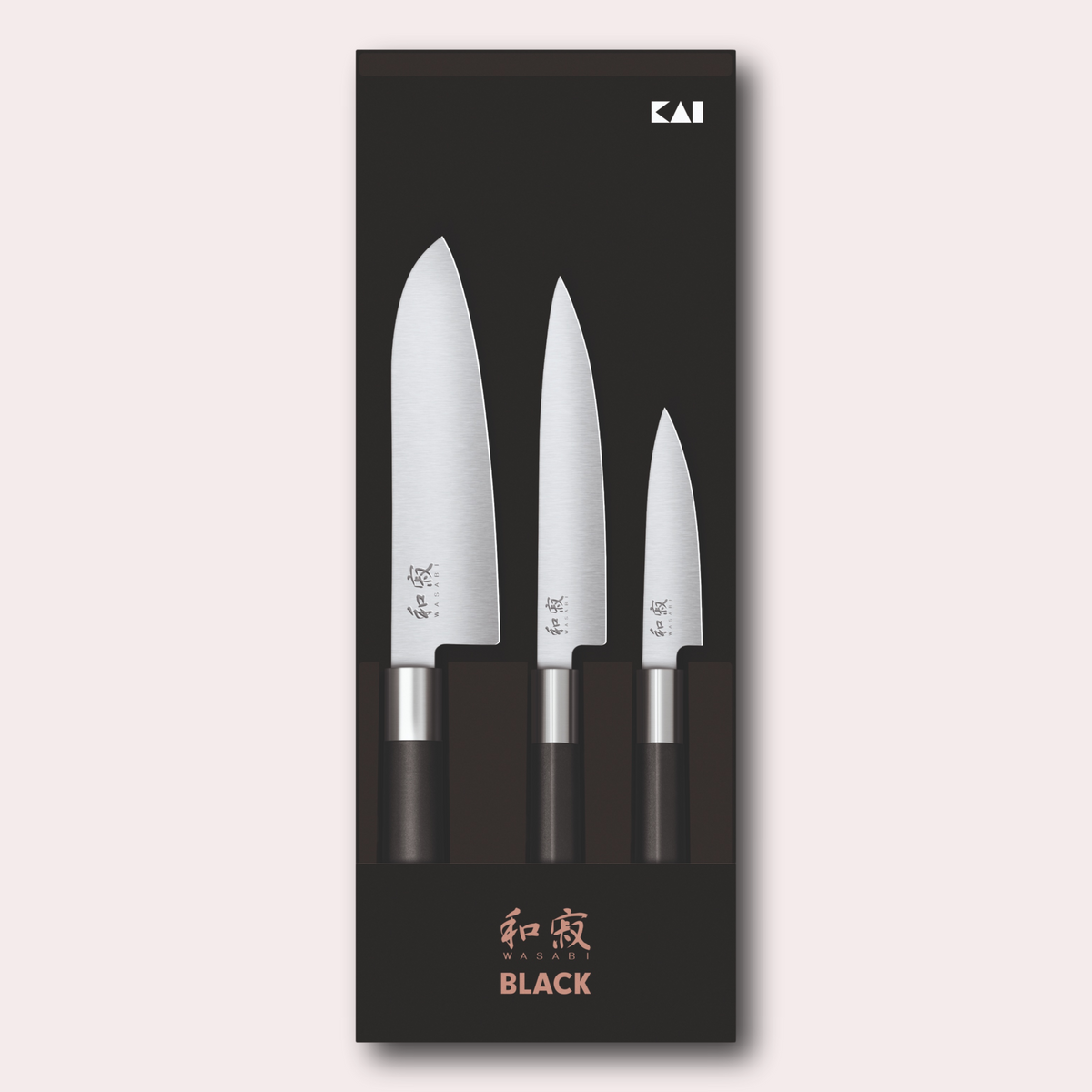 Kai Wasabi Black 3 piece set, santoku utility and paring knives