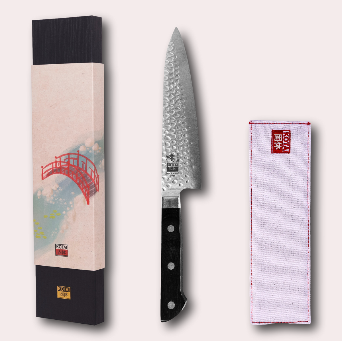 Kotai Hashi Tsuchime Gyuto knife. Hammered finish blade and pakkawood sculpted handle. Supplied by japanese-knives.co.uk