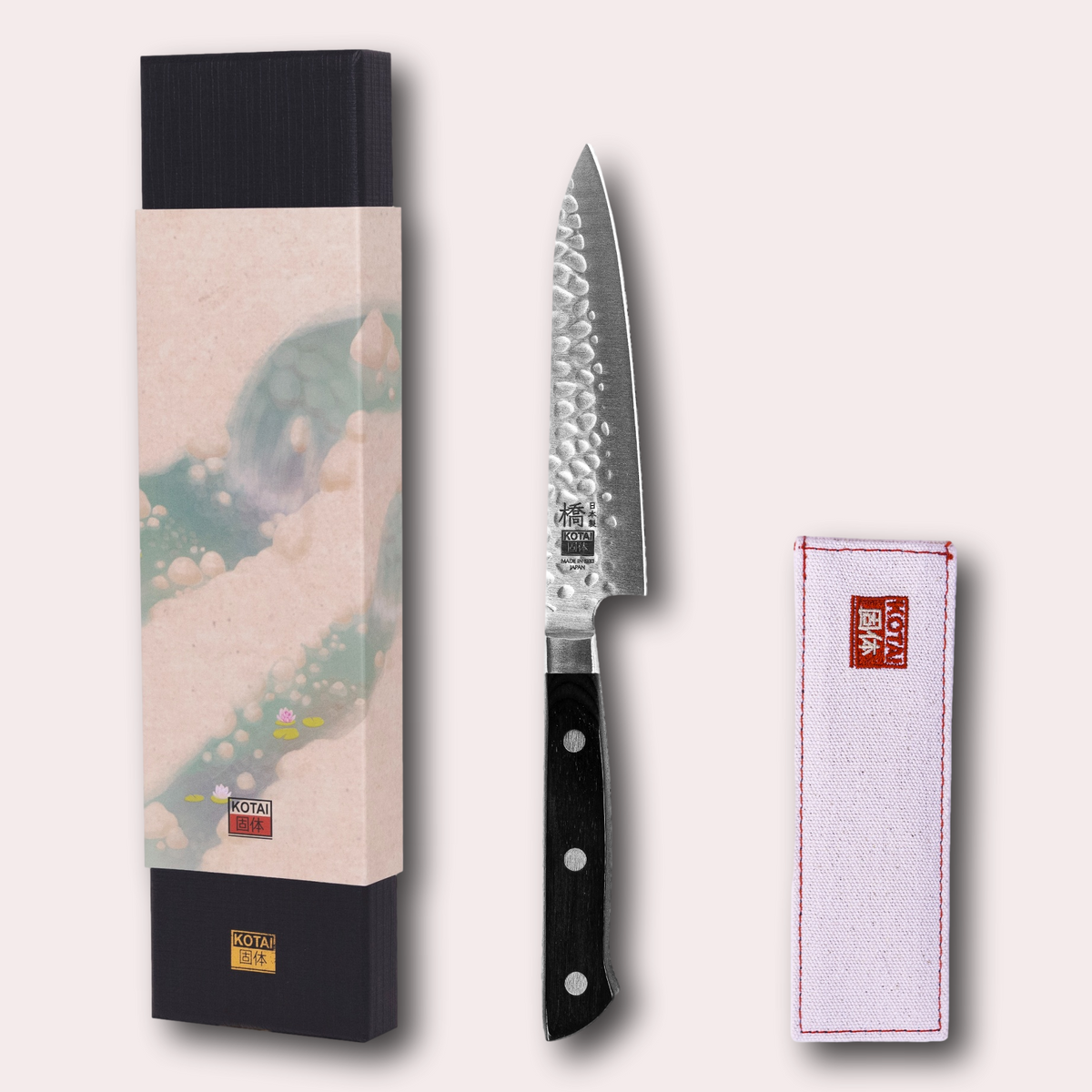 Kotai Hashi Tsuchime Petty knife. Hammered finish blade and pakkawood sculpted handle. Supplied by japanese-knives.co.uk