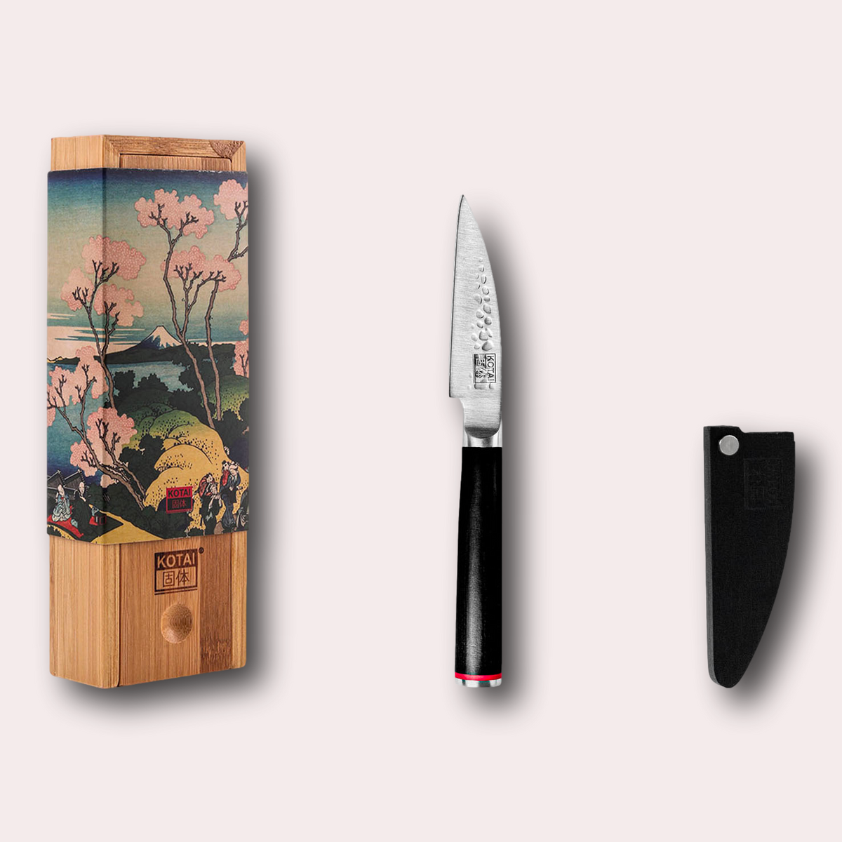 Kotai Pakka 440c japanese paring knife. Hammered finshed blade with rounded pakkawood handle.