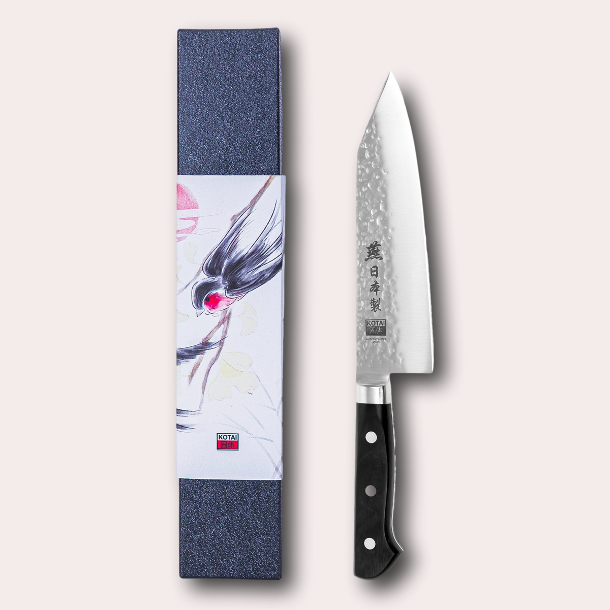 Kotai Tsubame bunka santoku knife with damascus blade and ergonomic handle