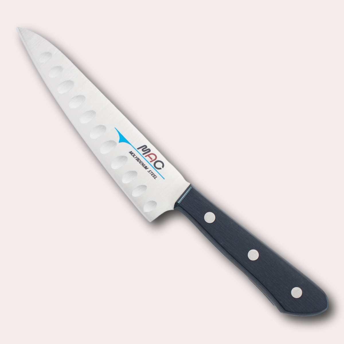 MAC Chef Hollow-Edge Paring knife. High carbon Chrome Molybdenum Vanadium steel blade with a riveted black Pakkawood handle.
