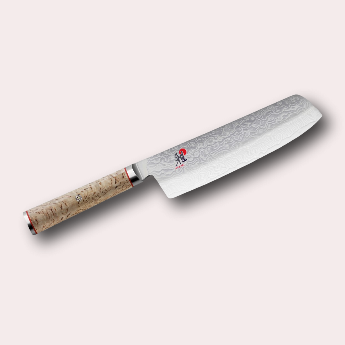 Miyabi 5000MCD Nakiri Knife. Premium, ultra high-quality 101 layer Damascus blade, with Masur Birch Handle, and decorative through-pins. japanese-knives.co.uk