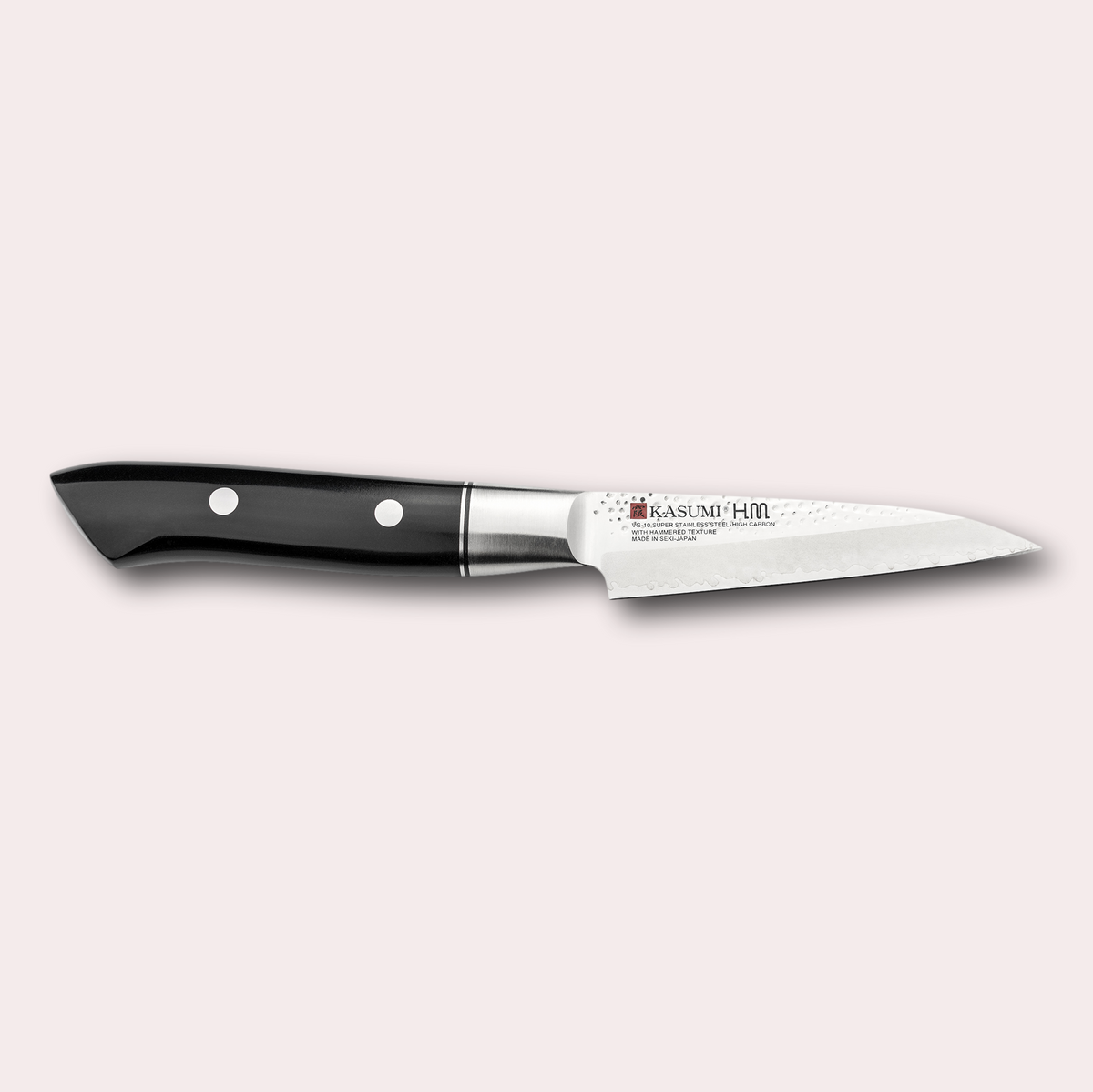 Kasumi HM Hammered range. Paring knife with3 ply blade, hammered finish. Sculpted POM handle.