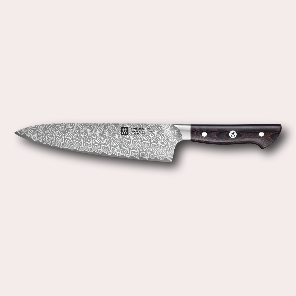 Zwilling Tanrei 20cm chef/Gyuto knife. Exceptionally high quality Damascus Japanese chef knife with beautiful handle. Stocked by janapanese-knives.co.uk