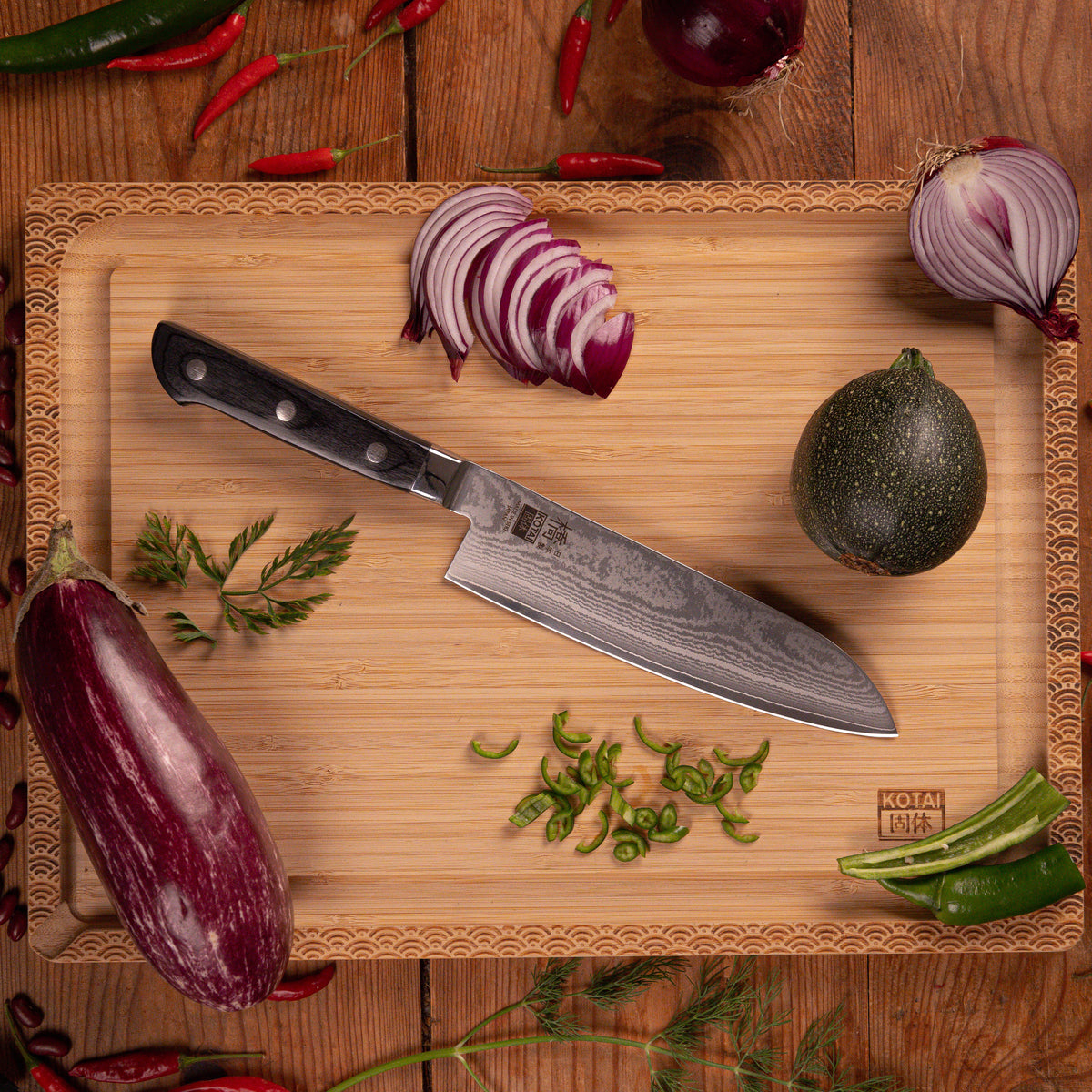 KOTAI Hashi Damascus Santoku Knife 18cm