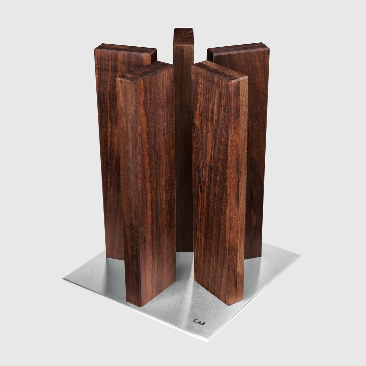 KAI Stonehenge 5 Pillar Walnut Knife Block with Stainless Steel Base