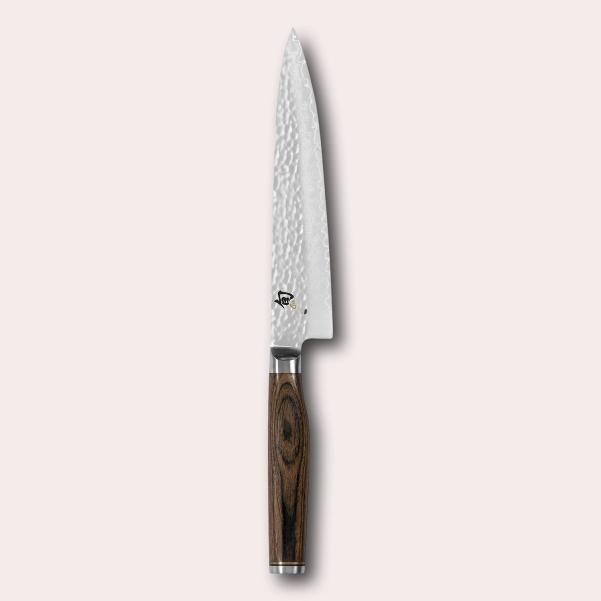 Kai Shun Premier utility knife. VG max blade wrapped in 32 layers of Damascus steel with a hammered finish, and brown pakkawood handle. japanese-knives.co.uk