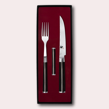 Kai Shun 2 piece knife and fork cutlery set with knife rest in presentation box