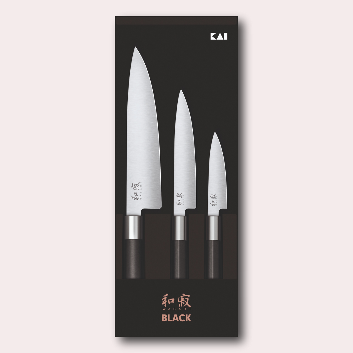 Kai Wasabi Black 3 piece set, chef utility and paring knives
