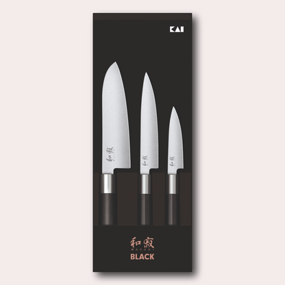 Kai Wasabi Black 3 piece set, santoku utility and paring knives
