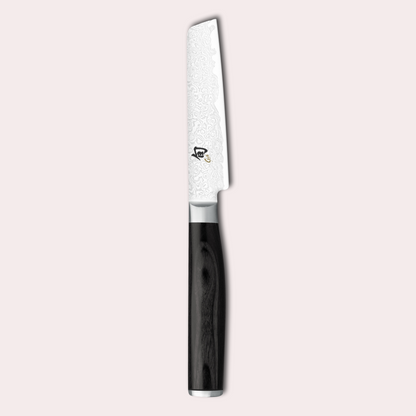 Kai Shun Premier Minamo 9cm paring Knife. 32 layer Damascus blade with black pakkawood handle.