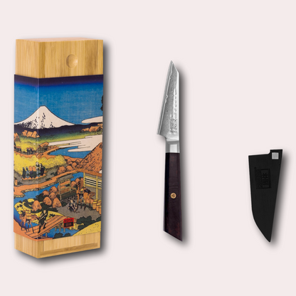 Kotai Bunka Damascus Paring Knife. 67 layers blade and ebony hardwood handle.