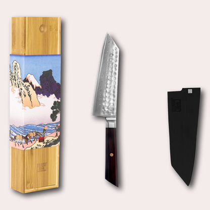 Kotai Bunka Damascus Santoku Knife. 67 layers blade and ebony hardwood handle.