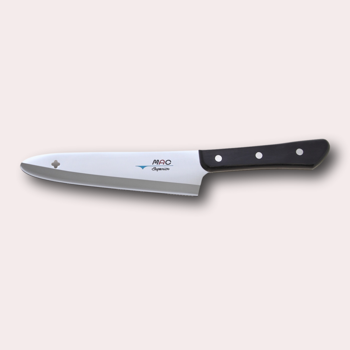 MAC Superior Utility knife.   Extra-hard high-carbon Molybdenum Vanadium alloy blade metal, and riveted black Pakkawood handle.