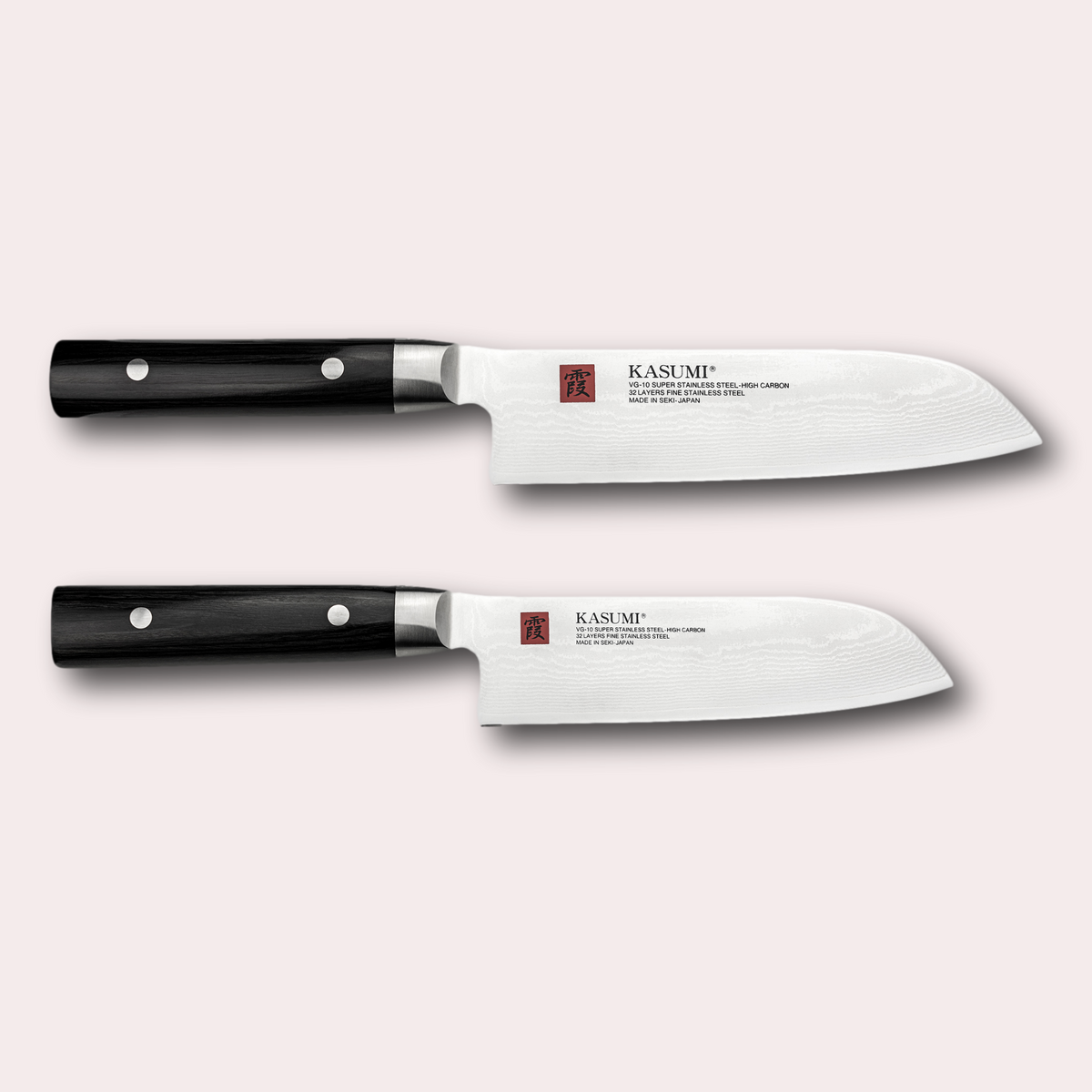 Kasumi 2 piece set, large and small santoku knives.  Sold by japanese-knives.co.uk