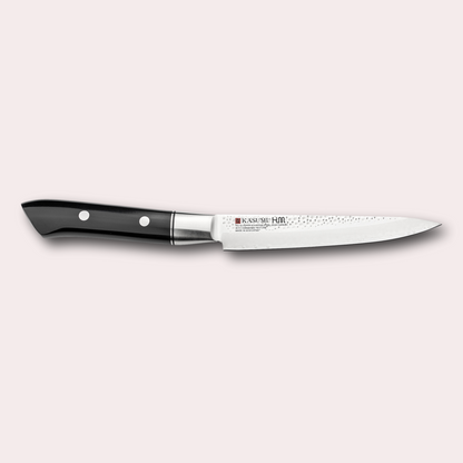 Kasumi HM Hammered range.  Utility knife with 3 ply blade, hammered finish. Sculpted POM handle.