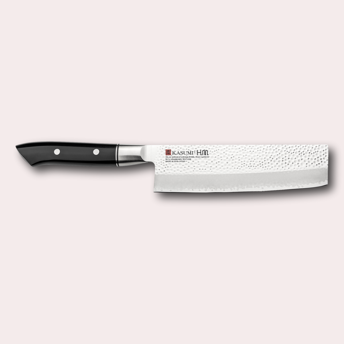 Kasumi HM Hammered range.  Nakiri  knife with 3 ply blade, hammered finish. Sculpted POM handle.