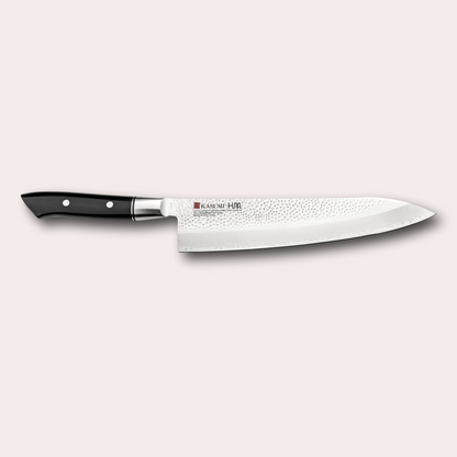 Kasumi HM Hammered range.  Chef knife with3 ply blade, hammered finish. Sculpted POM handle.