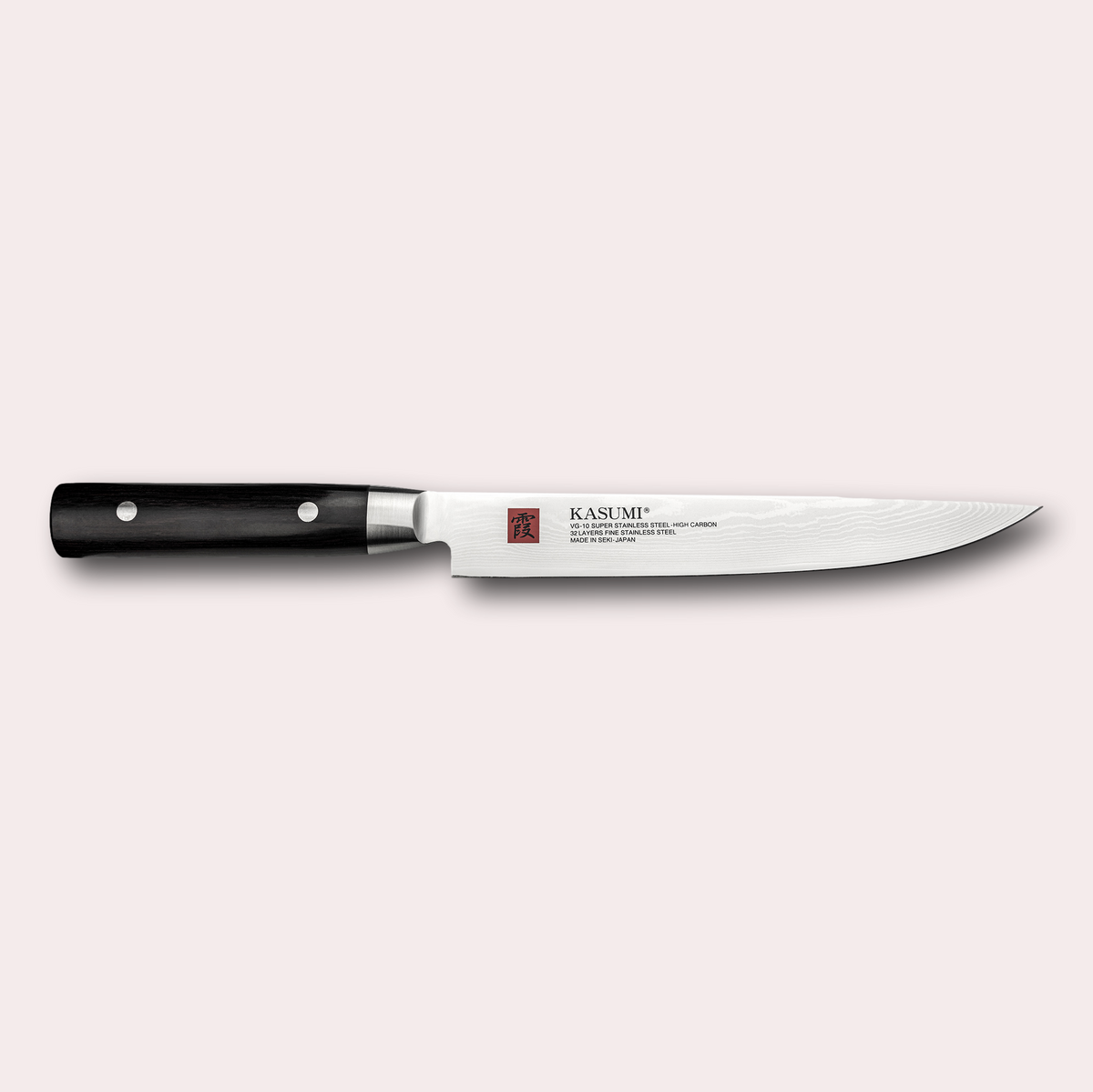 Kasumi Damascus Carving knife.  32 layers damascus blade with a vg-10 core, and a black pakkawood handle.  Sold by japanese-knives.co.uk