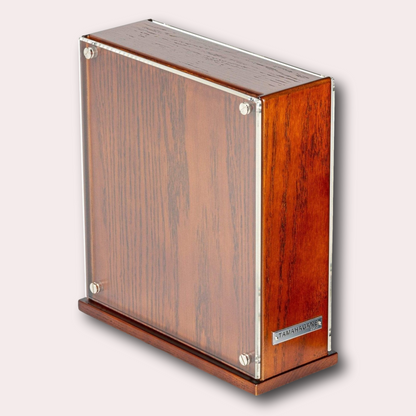 Tamahagane San empty knife block holder in brown.  Perspex front and back, sturdy base.  Holds up to 10 knives