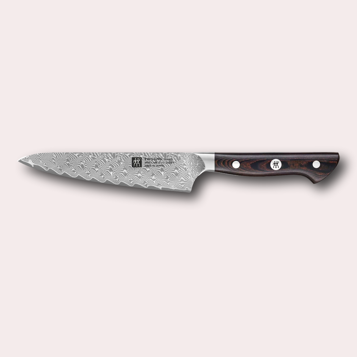 Zwilling Tanrei 14cm compact chefs knife.  Exceptionally  high quality Damascus steel knife with beautiful handle.  Stocked by janapanese-knives.co.uk