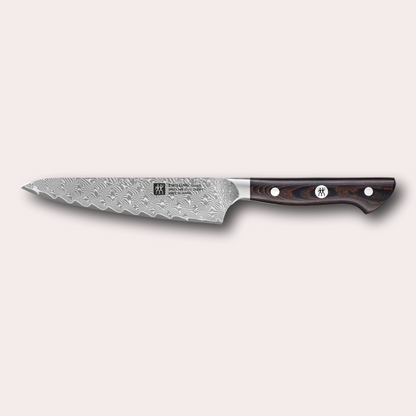 Zwilling Tanrei 14cm compact chefs knife.  Exceptionally  high quality Damascus steel knife with beautiful handle.  Stocked by janapanese-knives.co.uk