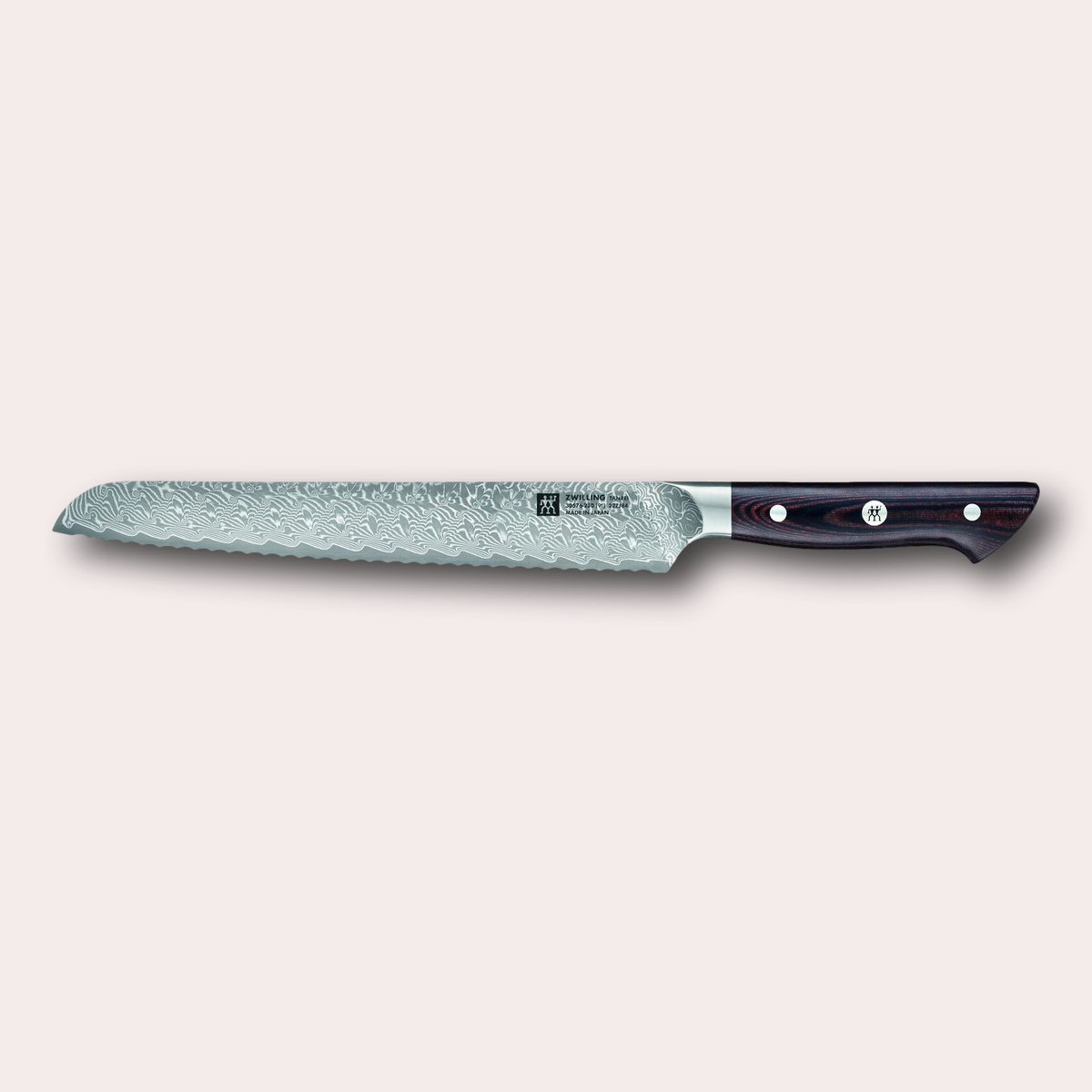 Zwilling Tanrei 23cm bread knife.  Exceptionally  high quality serrated Damascus steel knife with beautiful handle.  Stocked by janapanese-knives.co.uk