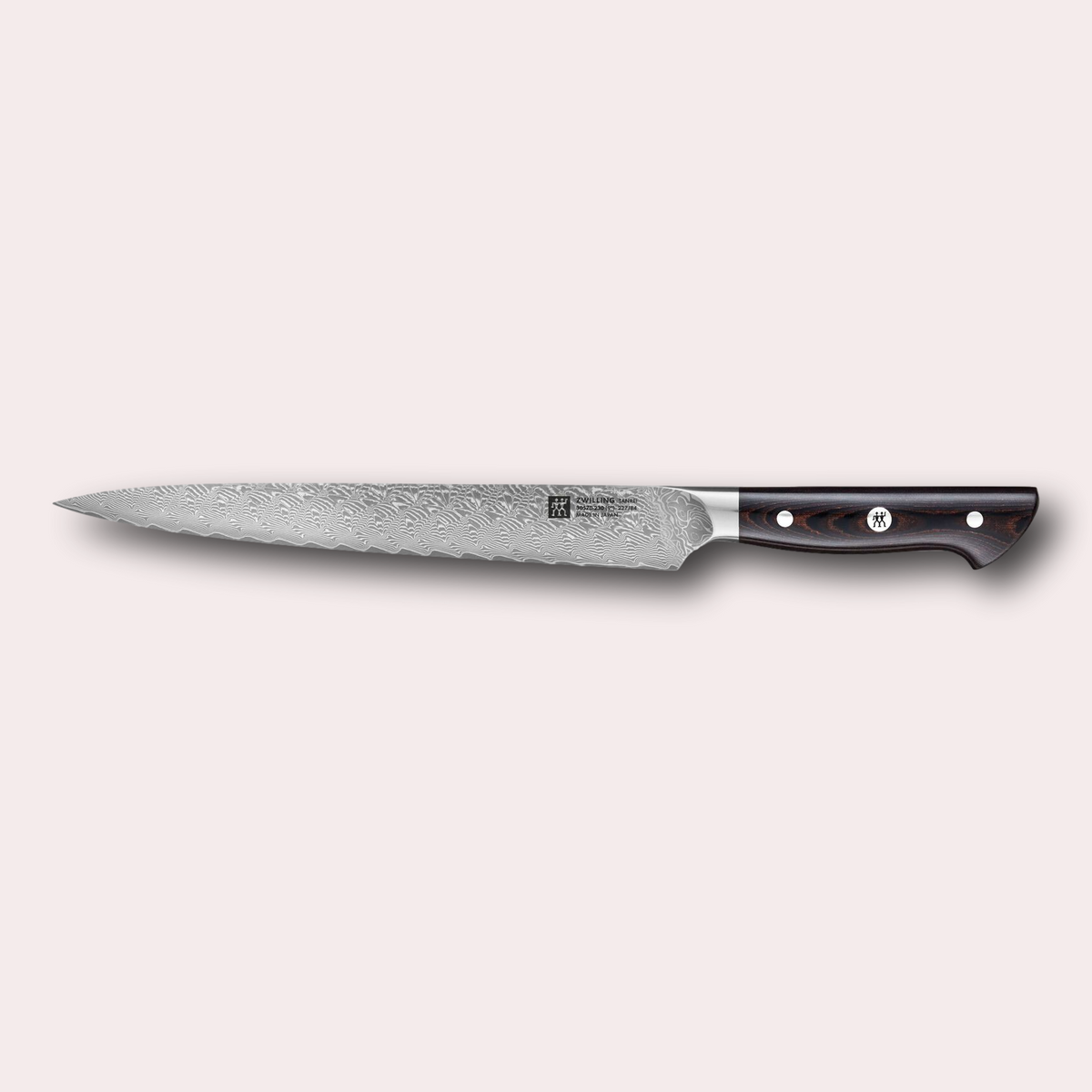 Zwilling Tanrei 23cm carving knife.  Exceptionally  high quality Damascus steel knife with beautiful handle.  Stocked by janapanese-knives.co.uk