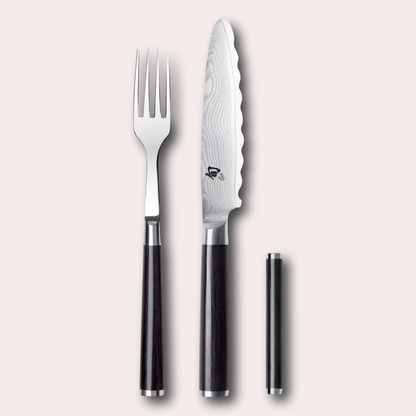 Kai Shun 2 piece fish knife and fork cutlery set with knife rest in presentation box