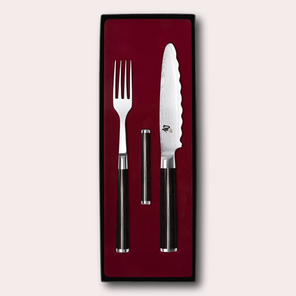 Kai Shun 2 piece fish knife and fork cutlery set with knife rest in presentation box