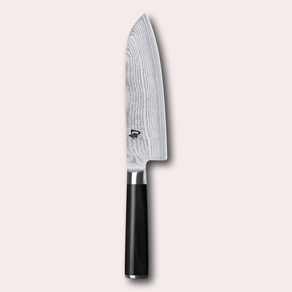 KAI Shun 18cm Santoku Knife , damascus blade with razor sharp edge and black pakkawood handle. 