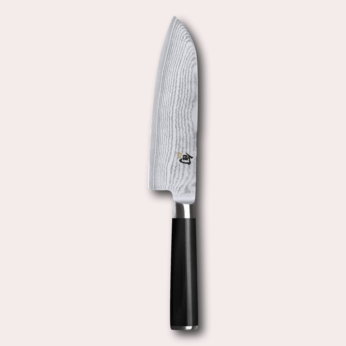 KAI Shun 18cm Santoku knife left handed.  Damascus blade with razor sharp edge and black pakkawood handle. 