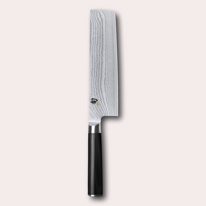 KAI Shun 16.5cm nakiri Knife , damascus blade with razor sharp edge and black pakkawood handle. 
