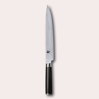 KAI Shun 23cm Slicing Knife , damascus blade with razor sharp edge and black pakkawood handle. 
